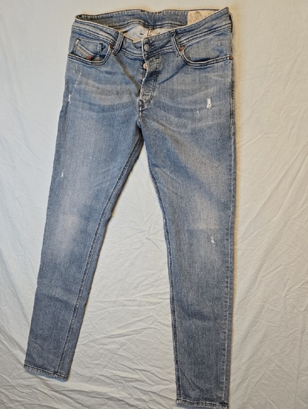 Diesel Sleekner Slim Skinny Tapered Fit Light Blue Distressed Denim Jeans - Picture 4 of 15